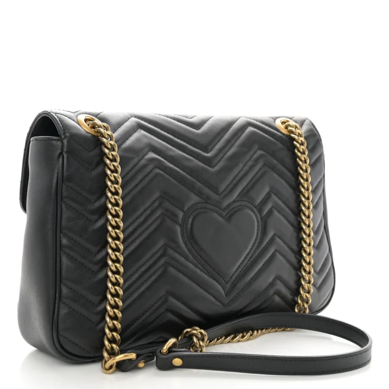GUCCI MEDIUM GG MARMONT SHOULDER BAG BLACK CALFSKIN MATELASS?? LEATHER ANTIQUE GOLD HARDWARE - Image 3