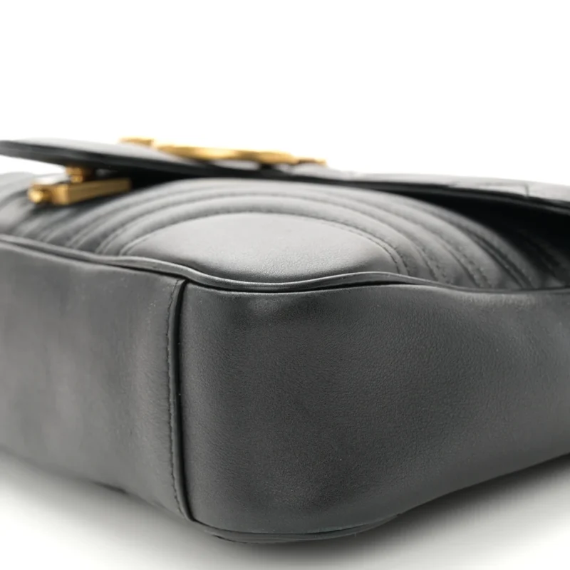 GUCCI MEDIUM GG MARMONT SHOULDER BAG BLACK CALFSKIN MATELASS?? LEATHER ANTIQUE GOLD HARDWARE - Image 5