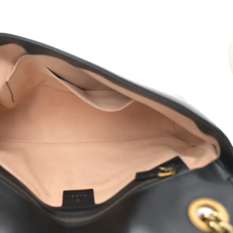 GUCCI MEDIUM GG MARMONT SHOULDER BAG BLACK CALFSKIN MATELASS?? LEATHER ANTIQUE GOLD HARDWARE - Image 7