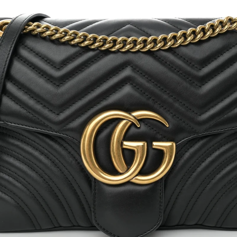 GUCCI MEDIUM GG MARMONT SHOULDER BAG BLACK CALFSKIN MATELASS?? LEATHER ANTIQUE GOLD HARDWARE - Image 9