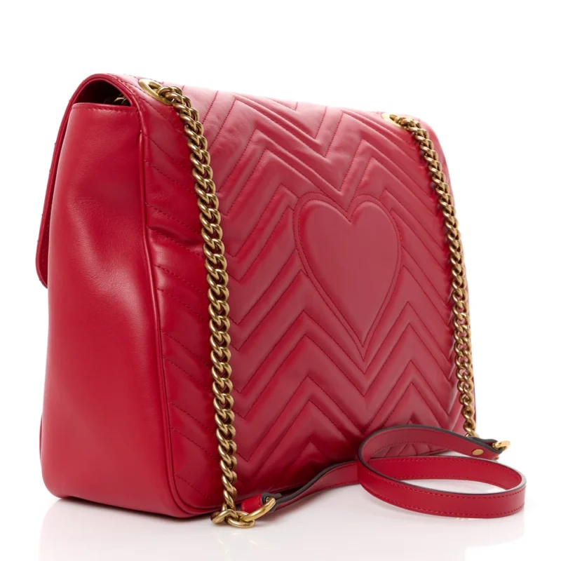 GUCCI LARGE GG MARMONT SHOULDER BAG HIBISCUS RED CALFSKIN MATELASS?? LEATHER AGED GOLD HARDWARE - Image 3