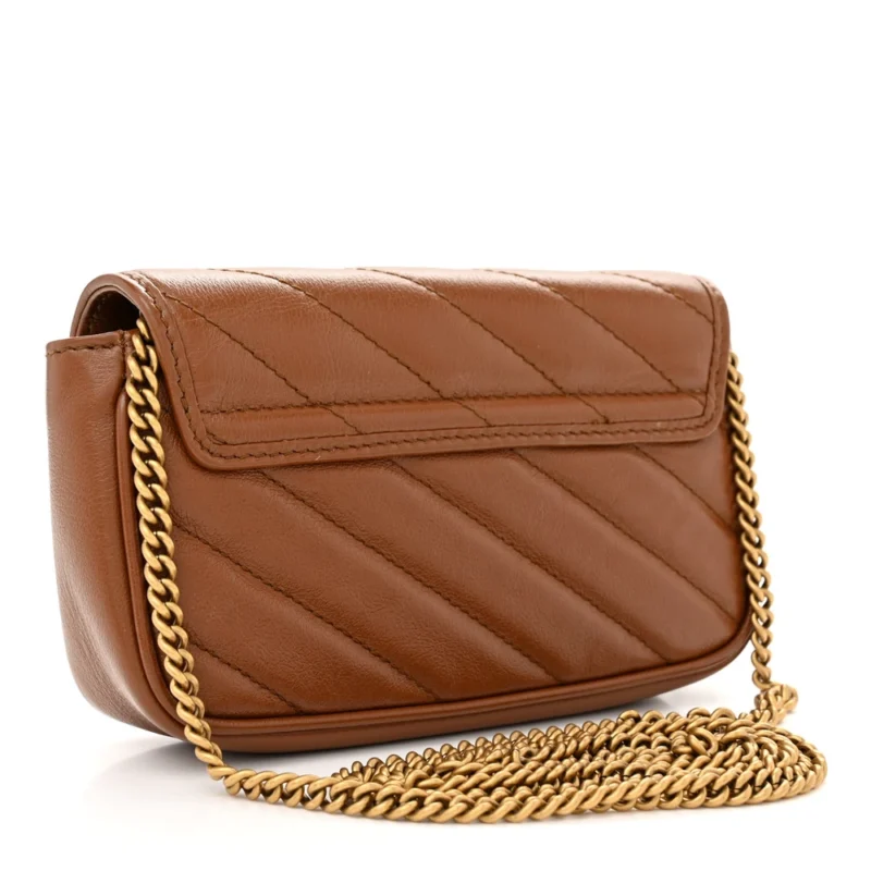 GUCCI DIAGONAL SUPER MINI GG MARMONT SHOULDER BAG AZALEA CALFSKIN MATELASS?? LEATHER GOLD HARDWARE - Image 3