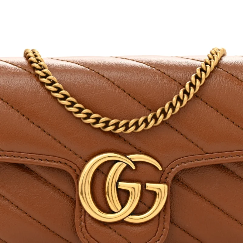 GUCCI DIAGONAL SUPER MINI GG MARMONT SHOULDER BAG AZALEA CALFSKIN MATELASS?? LEATHER GOLD HARDWARE - Image 8