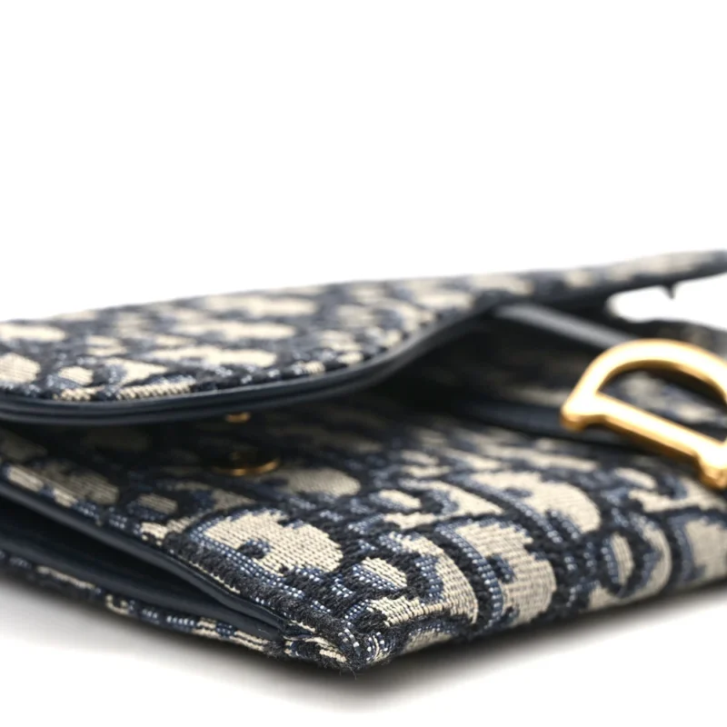 DIOR MINI SADDLE CHAIN LONG WALLET BLUE OBLIQUE CANVAS GOLD HARDWARE - Image 4