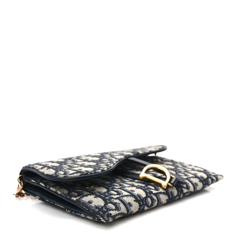 DIOR MINI SADDLE CHAIN LONG WALLET BLUE OBLIQUE CANVAS GOLD HARDWARE - Image 6