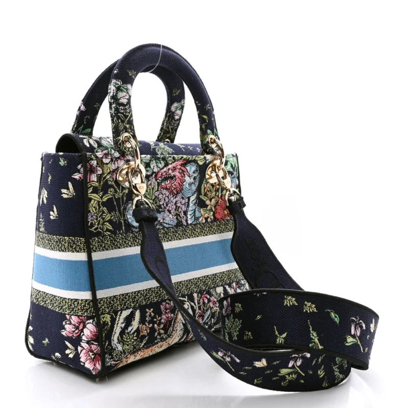 DIOR MEDIUM D-CONSTELLATION LADY D-LITE BLUE MULTICOLOR EMBROIDERED CANVAS GOLD HARDWARE $410 - Image 3