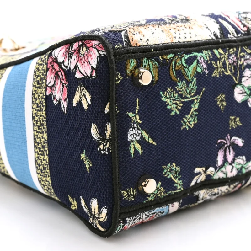 DIOR MEDIUM D-CONSTELLATION LADY D-LITE BLUE MULTICOLOR EMBROIDERED CANVAS GOLD HARDWARE $410 - Image 4