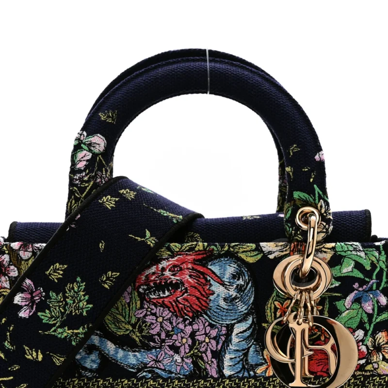 DIOR MEDIUM D-CONSTELLATION LADY D-LITE BLUE MULTICOLOR EMBROIDERED CANVAS GOLD HARDWARE $410 - Image 9