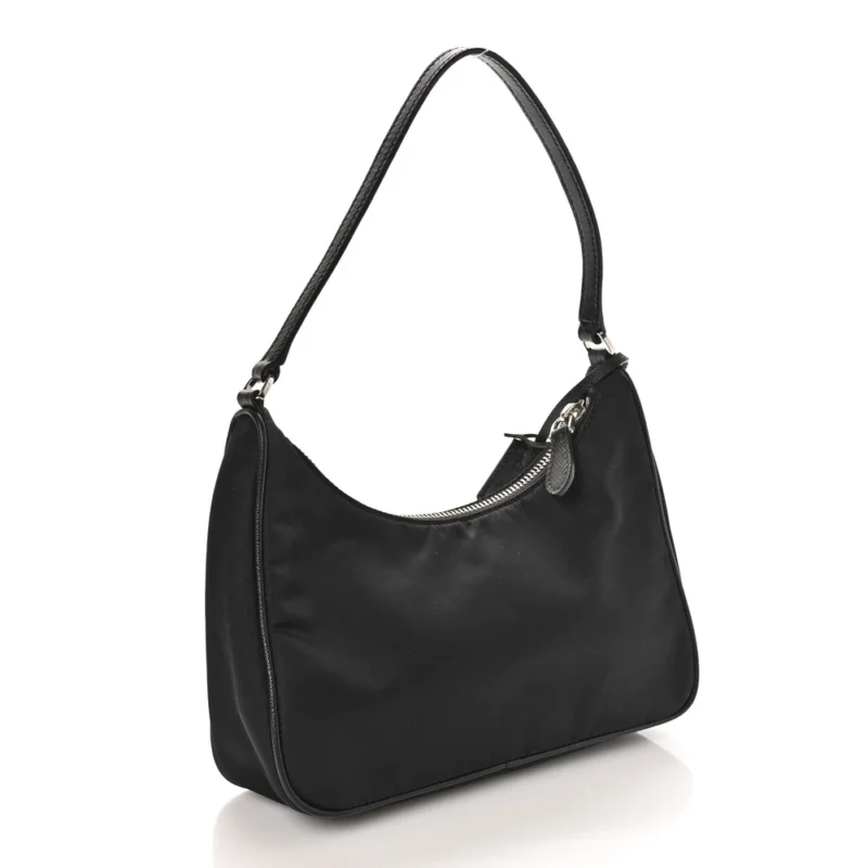PRADA MINI RE-EDITION 2005 BAG BLACK TESSUTO NYLON & SAFFIANO LEATHER SILVER HARDWARE - Image 3