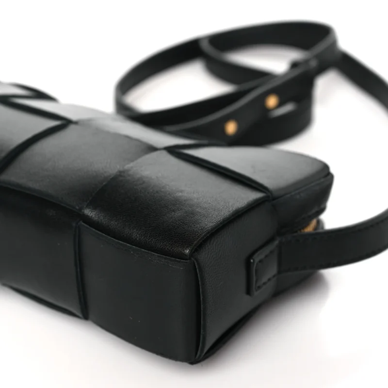 BOTTEGA VENETA MINI INTRECCIO CASSETTE PHONE POUCH CROSSBODY BAG BLACK LAMBSKIN LEATHER - Image 5