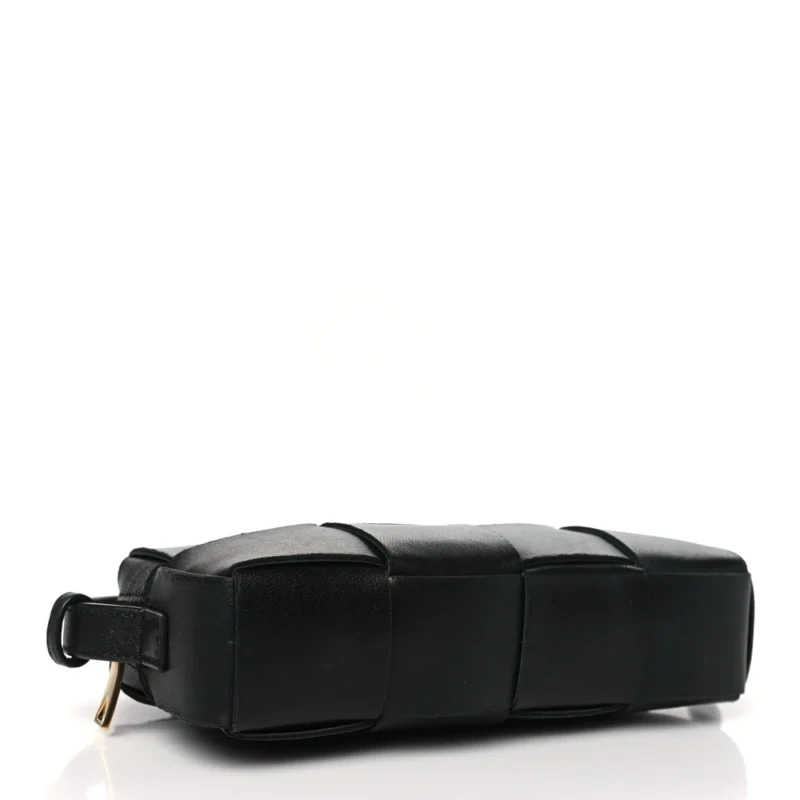 BOTTEGA VENETA MINI INTRECCIO CASSETTE PHONE POUCH CROSSBODY BAG BLACK LAMBSKIN LEATHER - Image 6