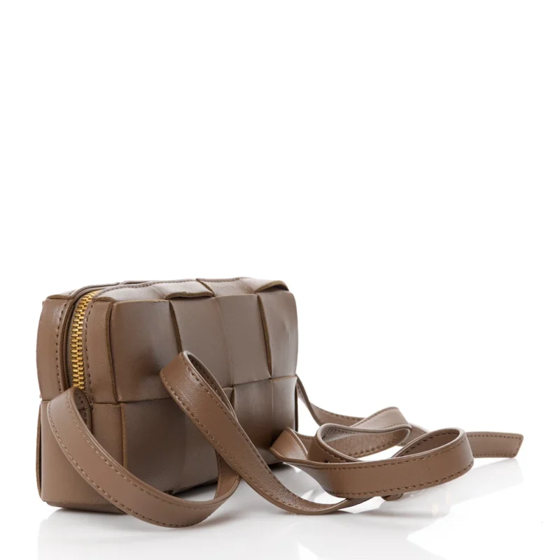 BOTTEGA VENETA MINI INTRECCIO CASSETTE PHONE POUCH CROSSBODY BAG MARRONE LAMBSKIN LEATHER - Image 3