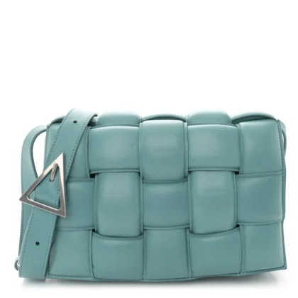 BOTTEGA VENETA MAXI INTRECCIATO PADDED CASSETTE CROSSBODY BAG LINOLEUM NAPPA LEATHER SILVER HARDWARE