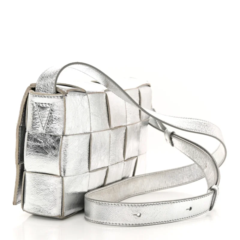 BOTTEGA VENETA MAXI INTRECCIATO CASSETTE CROSSBODY BAG METALLIC SILVER LAMBSKIN LEATHER - Image 3