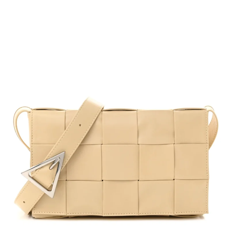 BOTTEGA VENETA MAXI INTRECCIATO CASSETTE CROSSBODY BAG PORRIDGE PAPER CALFSKIN LEATHER