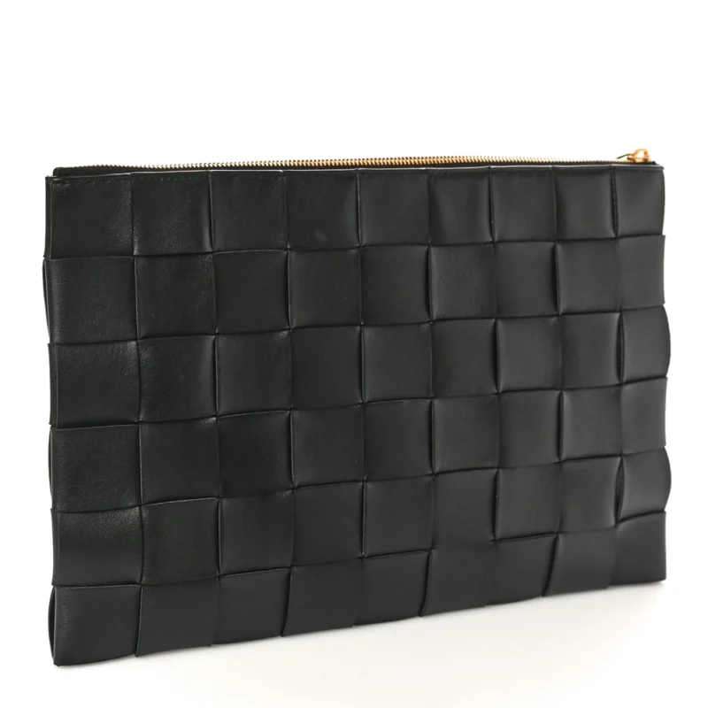 BOTTEGA VENETA MAXI INTRECCIATO LARGE CASSETTE FLAT ZIP POUCH BLACK NAPPA LEATHER - Image 3