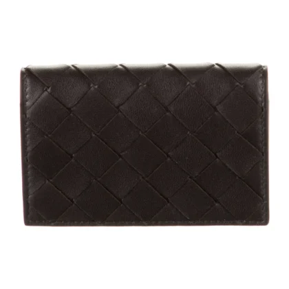 BOTTEGA VENETA SMALL CARD HOLDER BLACK INTRECCIATO WEAVE LEATHER