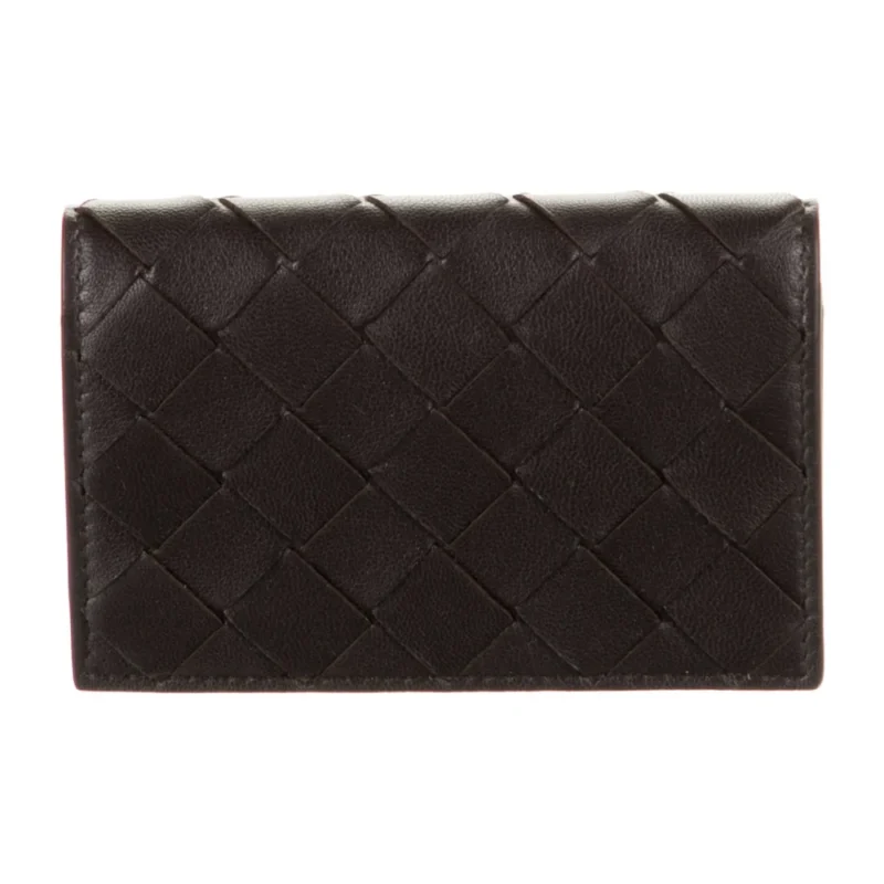 BOTTEGA VENETA SMALL CARD HOLDER BLACK INTRECCIATO WEAVE LEATHER