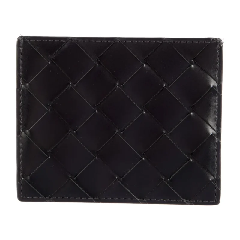 BOTTEGA VENETA SMALL CARD HOLDER BLACK INTRECCIATO WEAVE NAPPA LEATHER