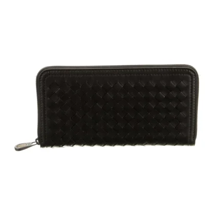 BOTTEGA VENETA LARGE CONTINENTAL WALLET BLACK CALFSKIN LEATHER SILVER HARDWARE