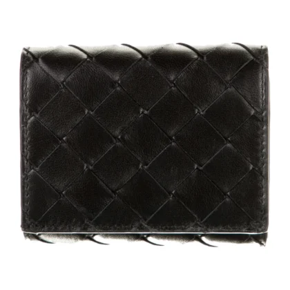 BOTTEGA VENETA SMALL WALLET BLACK INTRECCIATO WEAVE LEATHER