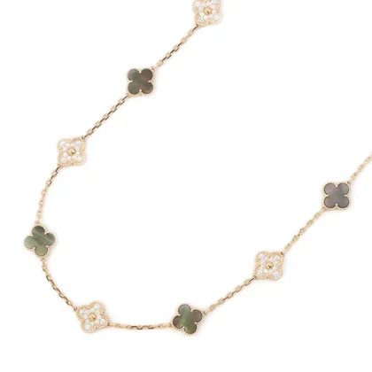 VAN CLEEF & ARPELS VINTAGE ALHAMBRA NECKLACE 20 MOTIFS GRAY SHELL