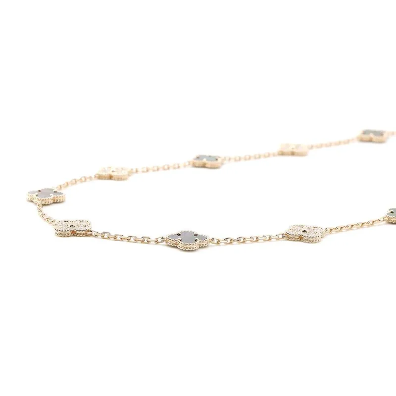 VAN CLEEF & ARPELS VINTAGE ALHAMBRA NECKLACE 20 MOTIFS GRAY SHELL - Image 2