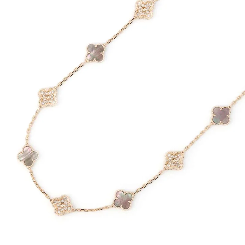 VAN CLEEF & ARPELS VINTAGE ALHAMBRA NECKLACE 20 MOTIFS GRAY SHELL - Image 3