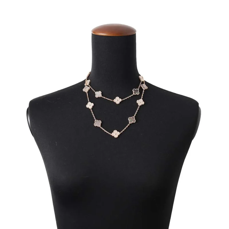 VAN CLEEF & ARPELS VINTAGE ALHAMBRA NECKLACE 20 MOTIFS GRAY SHELL - Image 4