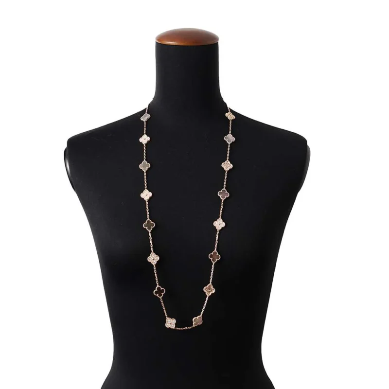 VAN CLEEF & ARPELS VINTAGE ALHAMBRA NECKLACE 20 MOTIFS GRAY SHELL - Image 5