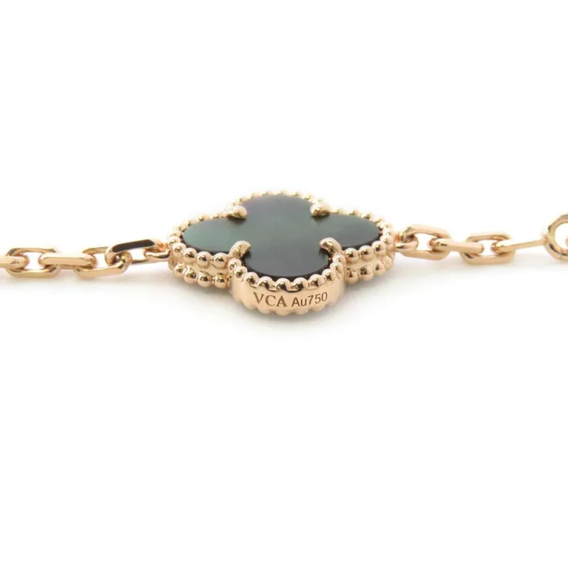 VAN CLEEF & ARPELS VINTAGE ALHAMBRA NECKLACE 20 MOTIFS GRAY SHELL - Image 8