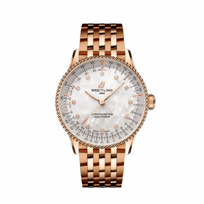 BREITLING NAVITIMER AUTOMATIC 36 SMALL SCALE TRACEABLE 18K RED GOLD MOTHER-OF-PEARL R17327211A1R1