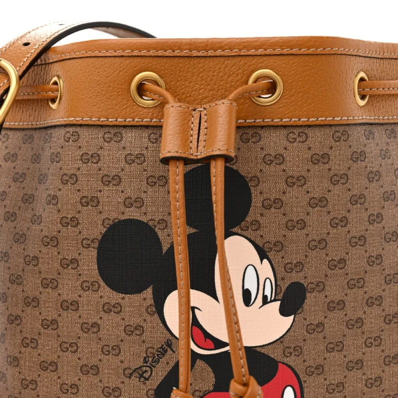 GUCCI X DISNEY MINI BUCKET BAG BEIGE / VINTAGE SUN OIL GG SUPREME MONOGRAM COATED CANVAS GOLD HARDWARE - Image 8