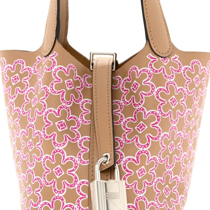 HERM??S MICRO LUCKY DAISY PICOTIN LOCK CHAI/ROSE/WHITE SWIFT LEATHER PALLADIUM SILVER HARDWARE - Image 9