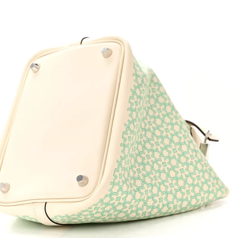 HERM??S LUCKY DAISY PIACOTIN LOCK 18 PM NATA/VERT SWIFT LEATHER PALLADIUM SILVER HARDWARE - Image 5