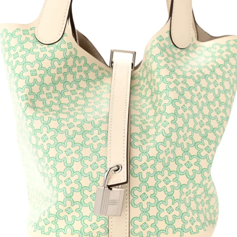 HERM??S LUCKY DAISY PIACOTIN LOCK 18 PM NATA/VERT SWIFT LEATHER PALLADIUM SILVER HARDWARE - Image 9