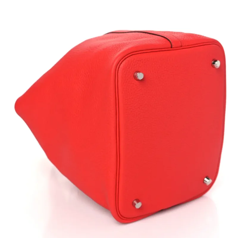 HERM??S PICOTIN LOCK 22 MM ROUGE CASAQUE TAURILLON CLEMENCE LEATHER GOLD HARDWARE - Image 5