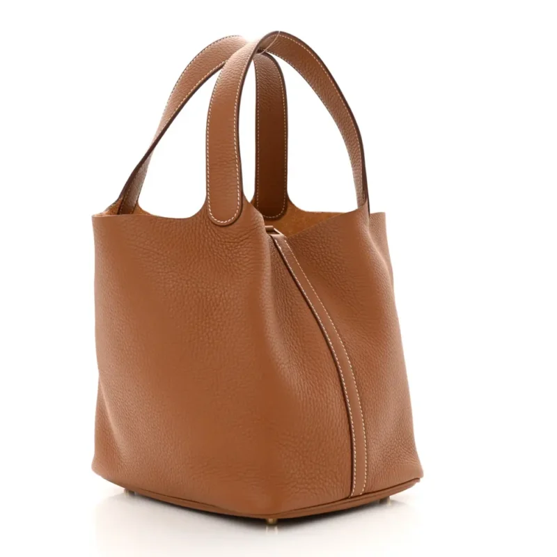 HERM??S PICOTIN LOCK 22 MM BROWN TAURILLON CLEMENCE LEATHER GOLD HARDWARE - Image 3