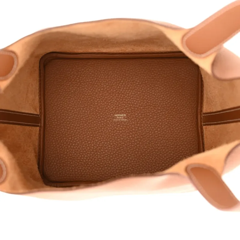 HERM??S PICOTIN LOCK 22 MM BROWN TAURILLON CLEMENCE LEATHER GOLD HARDWARE - Image 7