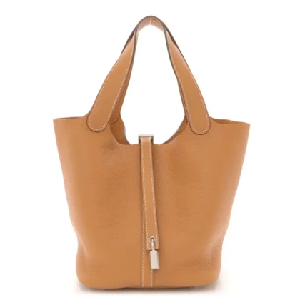 HERM??S PICOTIN LOCK 18 PM NATURAL/SABLE TAURILLON CLEMENCE LEATHER PALLADIUM HARDWARE