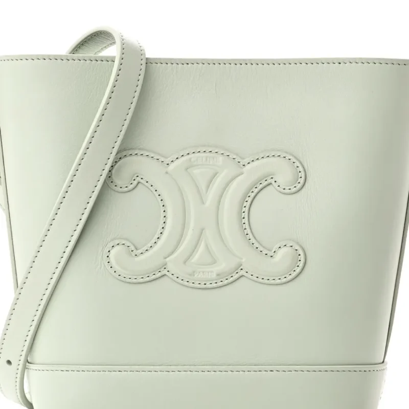 CELINE SMALL CUIR TRIOMPHE BUCKET BAG JADE SMOOTH CALFSKIN LEATHER GOLD HARDWARE - Image 7