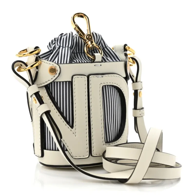 FENDI NANO LOGO STEP OUT BUCKET BAG WHITE/BLUE NYLON & KING VITELLO LEATHER GOLD HARDWARE - Image 3