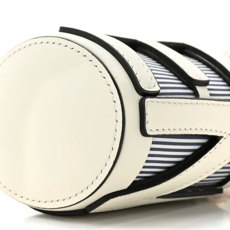 FENDI NANO LOGO STEP OUT BUCKET BAG WHITE/BLUE NYLON & KING VITELLO LEATHER GOLD HARDWARE - Image 4