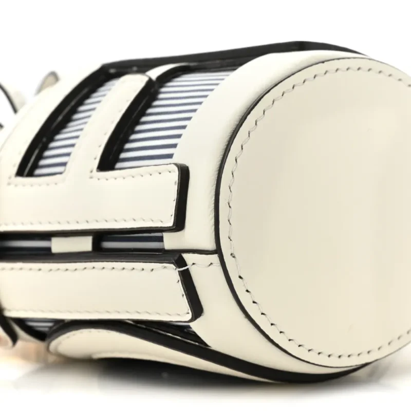 FENDI NANO LOGO STEP OUT BUCKET BAG WHITE/BLUE NYLON & KING VITELLO LEATHER GOLD HARDWARE - Image 5