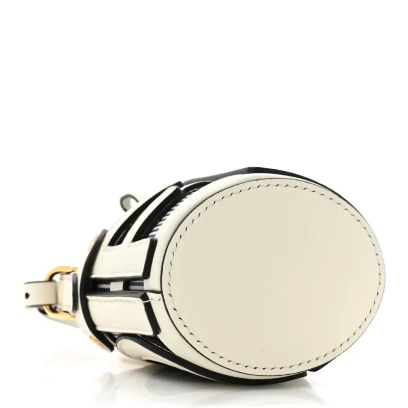 FENDI NANO LOGO STEP OUT BUCKET BAG WHITE/BLUE NYLON & KING VITELLO LEATHER GOLD HARDWARE - Image 6