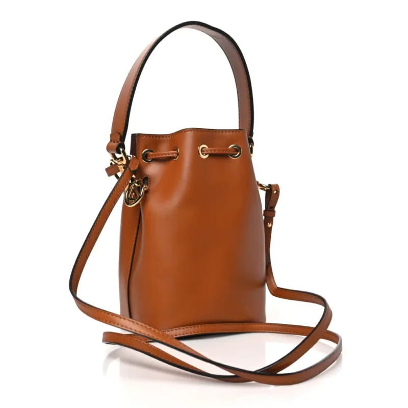 FENDI MINI F IS FENDI LOGO EMBOSSED MON TRESOR BUCKET BAG CUOIO KING VITELLO LEATHER GOLD HARDWARE - Image 3