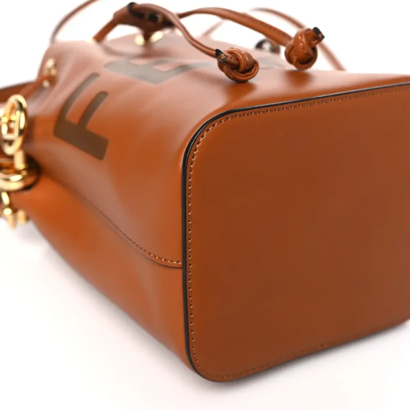 FENDI MINI F IS FENDI LOGO EMBOSSED MON TRESOR BUCKET BAG CUOIO KING VITELLO LEATHER GOLD HARDWARE - Image 4