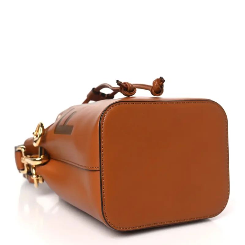 FENDI MINI F IS FENDI LOGO EMBOSSED MON TRESOR BUCKET BAG CUOIO KING VITELLO LEATHER GOLD HARDWARE - Image 6