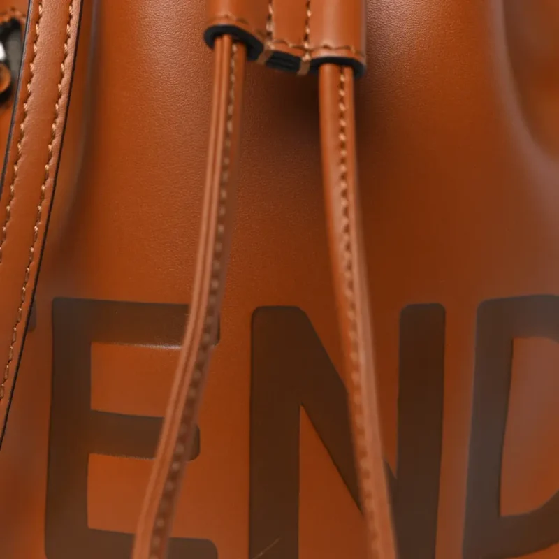 FENDI MINI F IS FENDI LOGO EMBOSSED MON TRESOR BUCKET BAG CUOIO KING VITELLO LEATHER GOLD HARDWARE - Image 9
