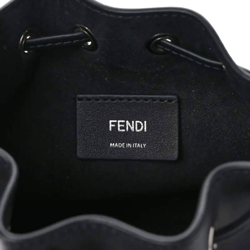 FENDI MINI F IS FENDI LOGO EMBOSSED MON TRESOR BUCKET BAG BLACK KING VITELLO LEATHER SILVER HARDWARE - Image 3